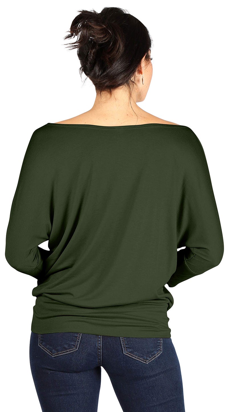 Simlu Olive Round Neck Top for Women - 3/4 Sleeve Green Top (Size Medium) - Image 3